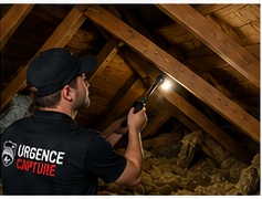 Technicien Urgence Capture inspectant un entretoit à Boucherville