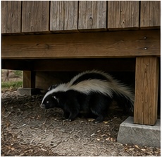 Moufette sous un cabanon à Sainte-Julie